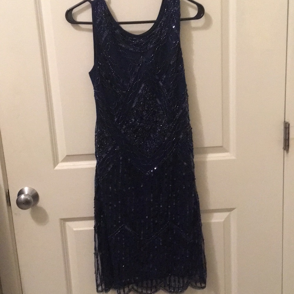 1920s Style  Elegant Navy Flapper Dress